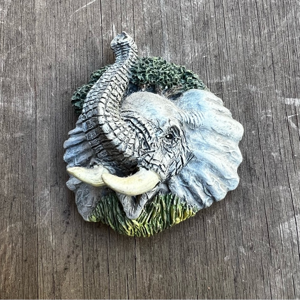 Vintage 90s Ceramic Refrigerator Magnet Elephant Head Hand Painted
